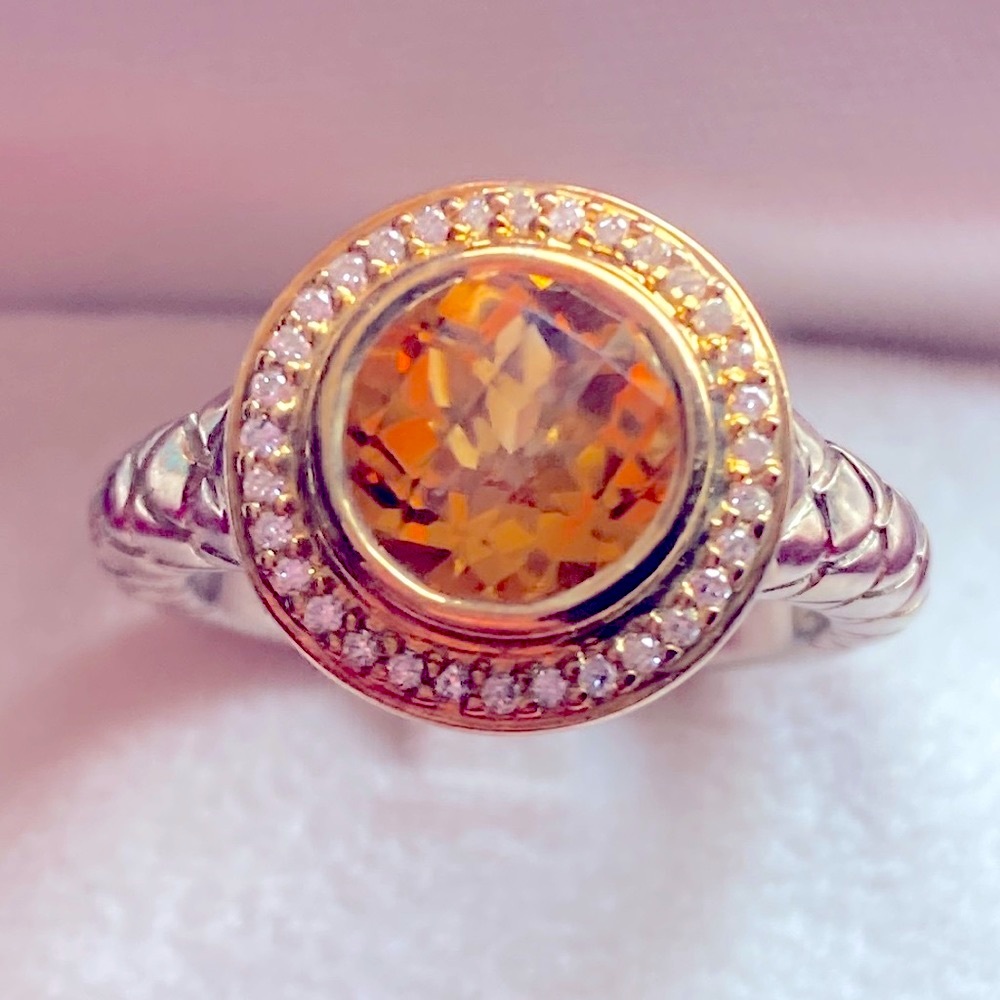 Charles Krypell 14k gold silver diamonds citrine cocktail ring.